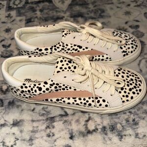 Madewell Black and White Polka Dot Sneakers with Pink Stripe